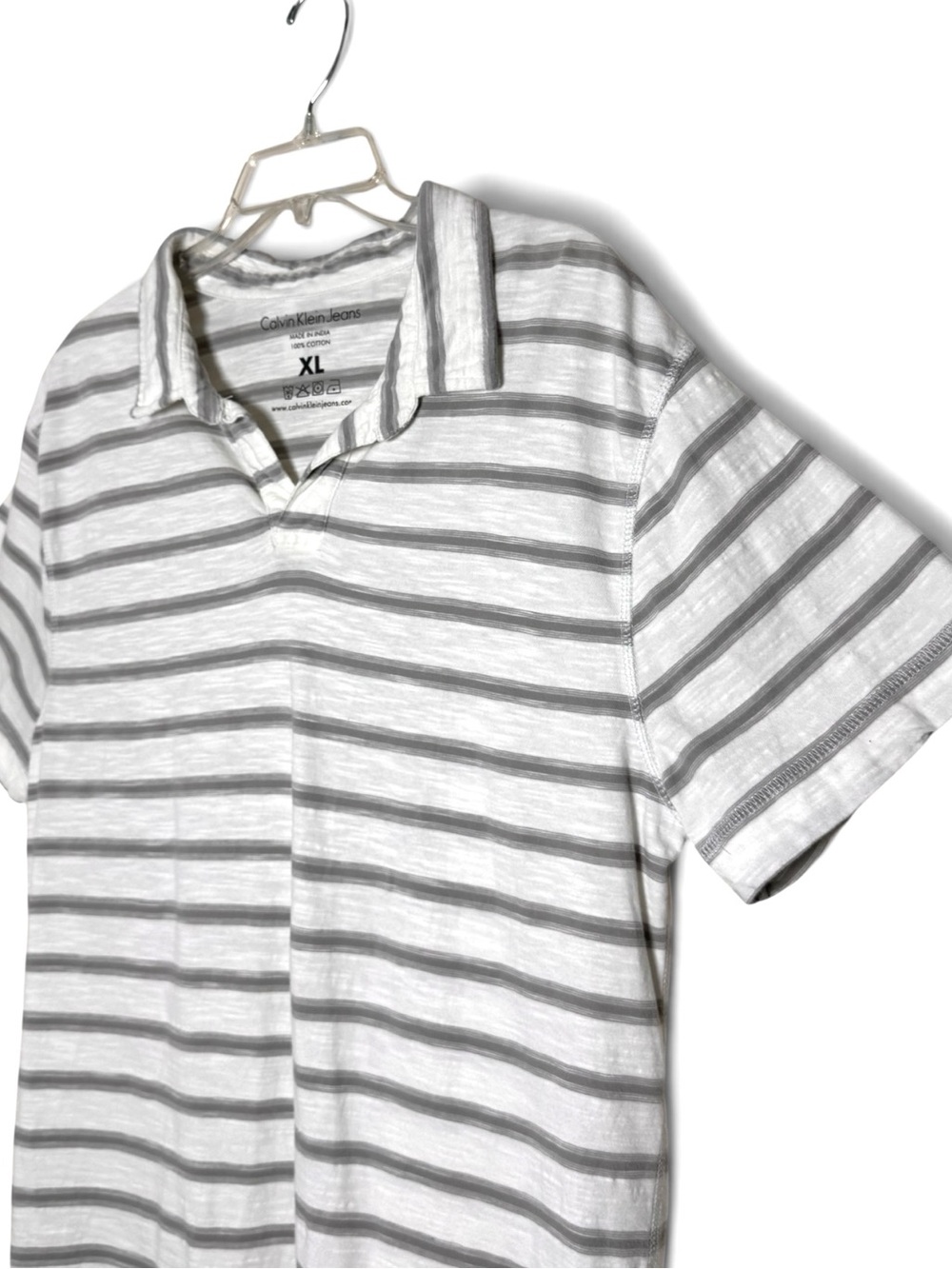 Calvin Klein Jeans Men’s XL Gray White Striped Cotton Polo Shirt - Picture 2 of 10